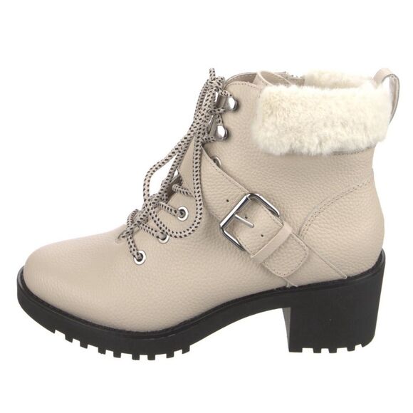 NWOT saks fifth ave leather combat boots ivory faux fur trim size 9 - Picture 2 of 9